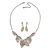 Pastel Enamel 'Spring Foliage' Floral Necklace and Drop Earrings Set In Rhodium Plating - 42cm L/ 8cm Ext - view 4