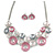 Pastel Enamel Pink/ Grey/ Metallic Silver Circle Cluster Necklace and Stud Earrings Set In Rhodium Plating - 41cm L/ 7cm Ext