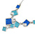 Avant Garde Blue Enamel Geometric Square Station, Clear Crystal Necklace and Drop Earrings Set In Rhodium Plating - 42cm L/ 7cm Ext - view 10