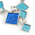 Avant Garde Blue Enamel Geometric Square Station, Clear Crystal Necklace and Drop Earrings Set In Rhodium Plating - 42cm L/ 7cm Ext - view 6