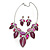 Statement Purple/ Magenta Glass, Crystal Leaf Necklace and Drop Earrings In Rhodium Plating - 40cm L/ 8cm Ext - view 8