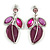 Statement Purple/ Magenta Glass, Crystal Leaf Necklace and Drop Earrings In Rhodium Plating - 40cm L/ 8cm Ext - view 4