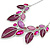 Statement Purple/ Magenta Glass, Crystal Leaf Necklace and Drop Earrings In Rhodium Plating - 40cm L/ 8cm Ext - view 12