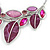 Statement Purple/ Magenta Glass, Crystal Leaf Necklace and Drop Earrings In Rhodium Plating - 40cm L/ 8cm Ext - view 7