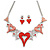 Romantic Pink/ Red Glass, Crystal Multi Heart Necklace and Drop Earrings Set In Rhodium Plating - 40cm L/ 8cm Ext - view 1