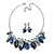 Blue Enamel, Crystal Multi Leaf Necklace and Drop Earrings Set In Rhodium Plating - 40cm L/ 6cm Ext - view 7