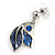 Blue Enamel, Crystal Multi Leaf Necklace and Drop Earrings Set In Rhodium Plating - 40cm L/ 6cm Ext - view 6