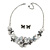 Glittering Grey Enamel, Clear Crystal Multi Butterfly Necklace and Stud Earrings Set In Rhodium Plating - 42cm L/ 7cm Ext - view 4
