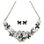 Glittering Grey Enamel, Clear Crystal Multi Butterfly Necklace and Stud Earrings Set In Rhodium Plating - 42cm L/ 7cm Ext