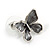 Glittering Grey Enamel, Clear Crystal Multi Butterfly Necklace and Stud Earrings Set In Rhodium Plating - 42cm L/ 7cm Ext - view 6
