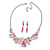Pink Enamel, Crystal Geometric Necklace and Drop Earrings In Rhodium Plating - 40cm L/ 7cm Ext - view 4