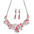 Pink Enamel, Crystal Geometric Necklace and Drop Earrings In Rhodium Plating - 40cm L/ 7cm Ext - view 1