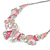 Pink Enamel, Crystal Geometric Necklace and Drop Earrings In Rhodium Plating - 40cm L/ 7cm Ext - view 11
