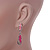 Pink Enamel, Crystal Geometric Necklace and Drop Earrings In Rhodium Plating - 40cm L/ 7cm Ext - view 3