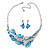 Matt Blue Enamel, Crystal Leaf Necklace and Drop Earrings In Rhodium Plating - 45cm L/ 7cm Ext - view 3