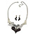 Black/ Grey/ White Glass, Crystal Heart Necklace and Drop Earrings Set In Silver Tone - 42cm L/ 7cm Ext - view 4