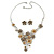 Brown/ Caramel Cluster Flower Necklace & Stud Earrings In Rhodium Plated Metal - 42cm L/ 8cm Ext - view 4