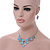 Light Blue/ Grey Enamel Geometric Necklace and Drop Earrings In Rhodium Plating Set - 38cm L/ 8cm Ext - view 2