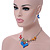 Multicoloured Glass Heart Necklace and Drop Earrings Set In Silver Tone - 42cm L/ 7cm Ext - view 2