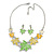 Yellow/ Green Enamel Maple Leaf Necklace and Drop Earrings Set In Rhodium Plating - 41cm L/ 7cm Ext - view 4