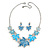 Light Blue Enamel Maple Leaf Necklace and Drop Earrings Set In Rhodium Plating - 41cm L/ 7cm Ext - view 4