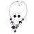 Avant Garde Purple Enamel Geometric Square Station, Clear Crystal Necklace and Drop Earrings Set In Rhodium Plating - 42cm L/ 7cm Ext - view 3