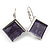 Avant Garde Purple Enamel Geometric Square Station, Clear Crystal Necklace and Drop Earrings Set In Rhodium Plating - 42cm L/ 7cm Ext - view 4