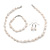 12mm Classic White Oval Ringed Freshwater Pearl Bead Necklace, Bracelet and Drop Earrings Set In Silver Tone - 41cm L Necklace/ 17cm L Bracelet