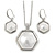 Stylish White Pearl Style Six-Sided Geometric Pendant and Drop Earrings In Rhodium Plating (48cm Chain) - view 1