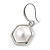 Stylish White Pearl Style Six-Sided Geometric Pendant and Drop Earrings In Rhodium Plating (48cm Chain) - view 3