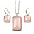 Stylish Pale Pink Pearl Style Square Pendant and Drop Earrings In Rhodium Plating (48cm Chain)