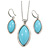 Stylish Light Blue Oval Acrylic Pendant and Drop Earrings In Rhodium Plating (48cm Chain)