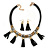 Statement Black Leather Tassel with Gold/ Silver Ring Detailing Necklace and Drop Earrings - 43cm L/ 5cm Ext