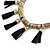Statement Black Leather Tassel with Gold/ Silver Ring Detailing Necklace and Drop Earrings - 43cm L/ 5cm Ext - view 3