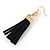 Statement Black Leather Tassel with Gold/ Silver Ring Detailing Necklace and Drop Earrings - 43cm L/ 5cm Ext - view 6
