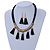 Statement Black Leather Tassel with Gold/ Silver Ring Detailing Necklace and Drop Earrings - 43cm L/ 5cm Ext - view 2