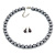 10mm Grey Glass Bead Choker Necklace & Stud Earrings Set - 37cm L/ 4cm Ext