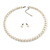 8mm Light Cream Glass Bead Choker Necklace & Stud Earrings Set - 37cm L/ 5cm Ext