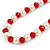 Red Glass Bead, White Glass Faux Pearl Neckalce & Drop Earrings Set with Silver Tone Clasp - 40cm L/ 4cm Ext - view 3