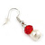 Red Glass Bead, White Glass Faux Pearl Neckalce & Drop Earrings Set with Silver Tone Clasp - 40cm L/ 4cm Ext - view 6