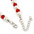 Red Glass Bead, White Glass Faux Pearl Neckalce & Drop Earrings Set with Silver Tone Clasp - 40cm L/ 4cm Ext - view 5