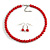 8mm Cranberry Red Glass Bead Choker Necklace & Drop Earrings Set - 37cm L/ 5cm Ext - view 1