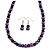 8mm Deep Purple Glass and Pearl Bead Necklace and Drop Earrings Set - 42cm L/ 5cm Ext - view 3