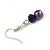 8mm Deep Purple Glass and Pearl Bead Necklace and Drop Earrings Set - 42cm L/ 5cm Ext - view 5