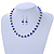 Sapphire Blue Glass Bead, White Glass Faux Pearl Neckalce & Drop Earrings Set with Silver Tone Clasp - 40cm L/ 4cm Ext - view 4