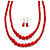 2 Strand Layered Bright Red Graduated Ceramic Bead Necklace and Drop Earrings Set - 52cm L/ 4cm Ext - view 5