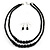 2 Strand Layered Black Graduated Ceramic Bead Necklace and Drop Earrings Set - 52cm L/ 4cm Ext