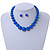 Imperial Blue Acrylic Bead Choker Style Necklace And Stud Earring Set In Silver Tone - 38cm L/ 5cm Ext - view 2