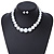 Snow White Acrylic Bead Choker Style Necklace And Stud Earring Set In Silver Tone - 38cm L/ 5cm Ext - view 3