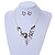 Matt Pastel Grey/ White Enamel, Clear Crystal Floral Necklace and Stud Earrings In Light Silver Tone - 45cm L/ 7cm Ext - view 2